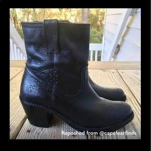 FRYE Carmen X stitch boots black booties leather
